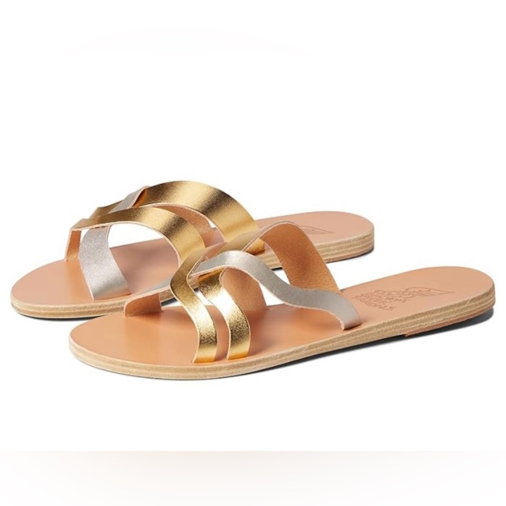 Ancient Greek Sandals Women's Gold and Tan Sandals SPARTI SIZE 37/7